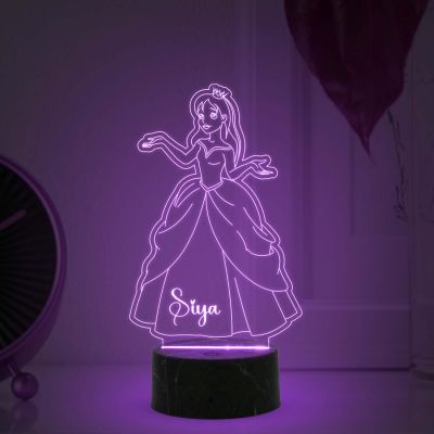 3D Illusion Princess Night Lamp with Multicolored Light Customized with Name Gift for Children Girls , Home décor